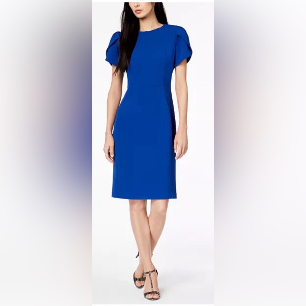 Calvin Klein Tulip-pleated puff sleeve dress